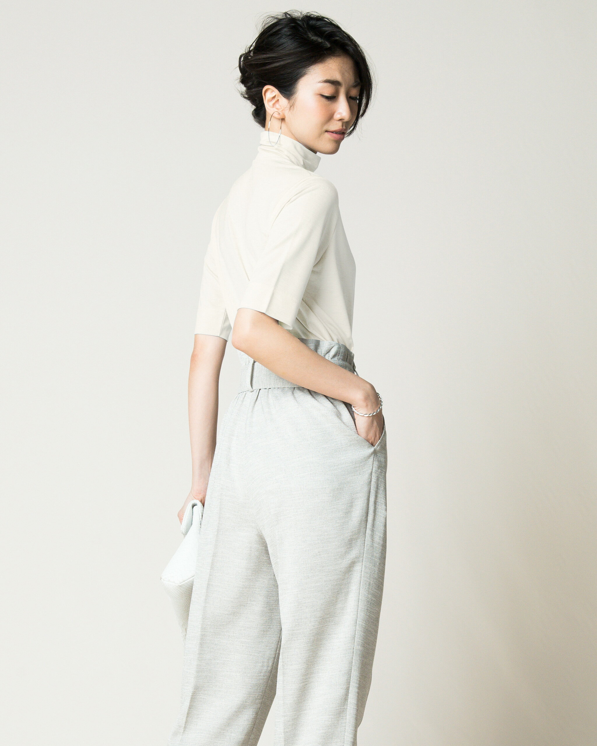 セール22%OFF 【ドゥクラッセ】 Tシャツ カットソー □UVスラブ ・ ハイネックN5分...