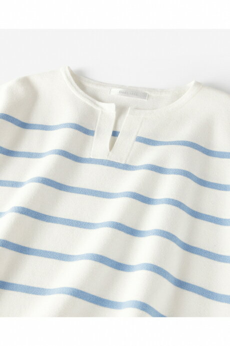 【ドゥクラッセ】 ミラノリブ・キーネックボーダープルオーバー レディース ( S〜XXL ) 30代 40代 50代 大人、輝く服 【DoCLASSE】