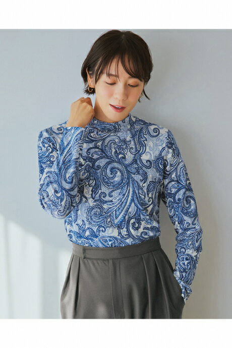 【ドゥクラッセ】 超長綿ハイネック／モダン柄 レディース ( S〜XXL ) 30代 40代 50代 大人、輝く服 【DoCLASSE】