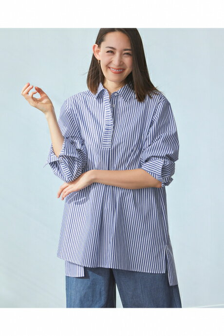 【ドゥクラッセ】 ラメストライプ・フリルロングシャツ レディース ( 7〜15 ) 30代 40代 50代 大人、輝く服 【DoCLASSE】