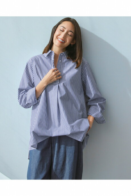 【ドゥクラッセ】 ラメストライプ・フリルロングシャツ レディース ( 7〜15 ) 30代 40代 50代 大人、輝く服 【DoCLASSE】