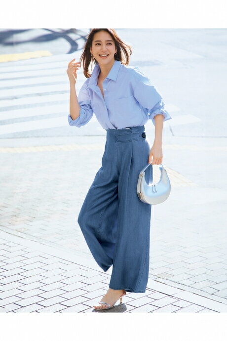 【ドゥクラッセ】 メルティーデニム・ボタンデザインワイド レディース ( 7～15 ) 30代 40代 50代 大人、輝く服 【DoCLASSE】