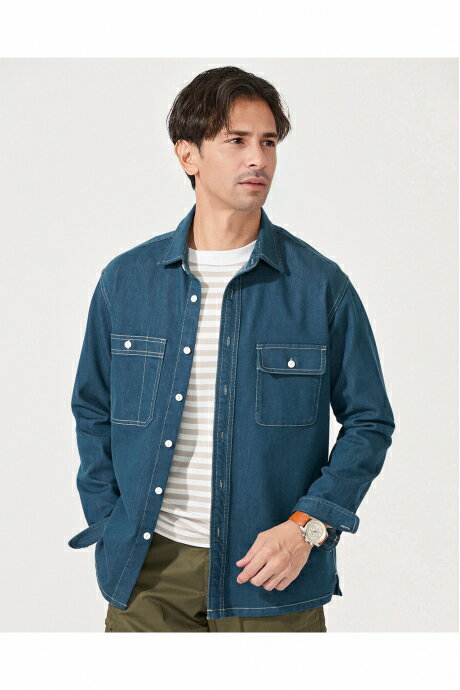 Rakuten - セール28%OFF 【ドゥクラッセ】 色落ち解消デニム風柔らかシャツ メンズ ( S〜XXL ) 30代 40代 50代 大人、輝く服 【DoCLASSE】