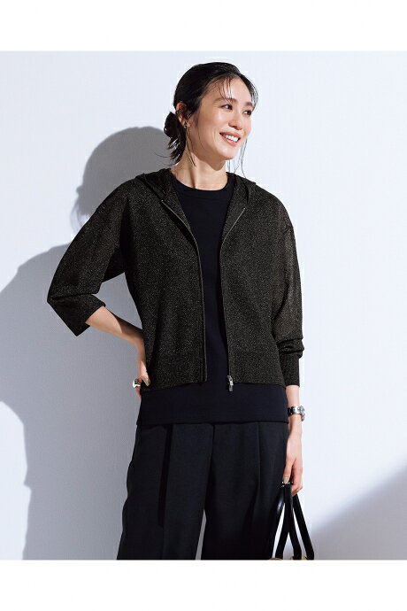 Rakuten - 【ドゥクラッセ】 スパークリングニット・ジップパーカー レディース ( S〜XXL ) 30代 40代 50代 大人、輝く服 【DoCLASSE】