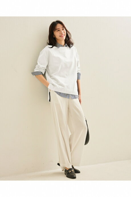 【ドゥクラッセ】 高密度シルコットン・ボートネックT／長め丈 レディース ( S～XXL ) 30代 40代 50代 大人、輝く服 【DoCLASSE】