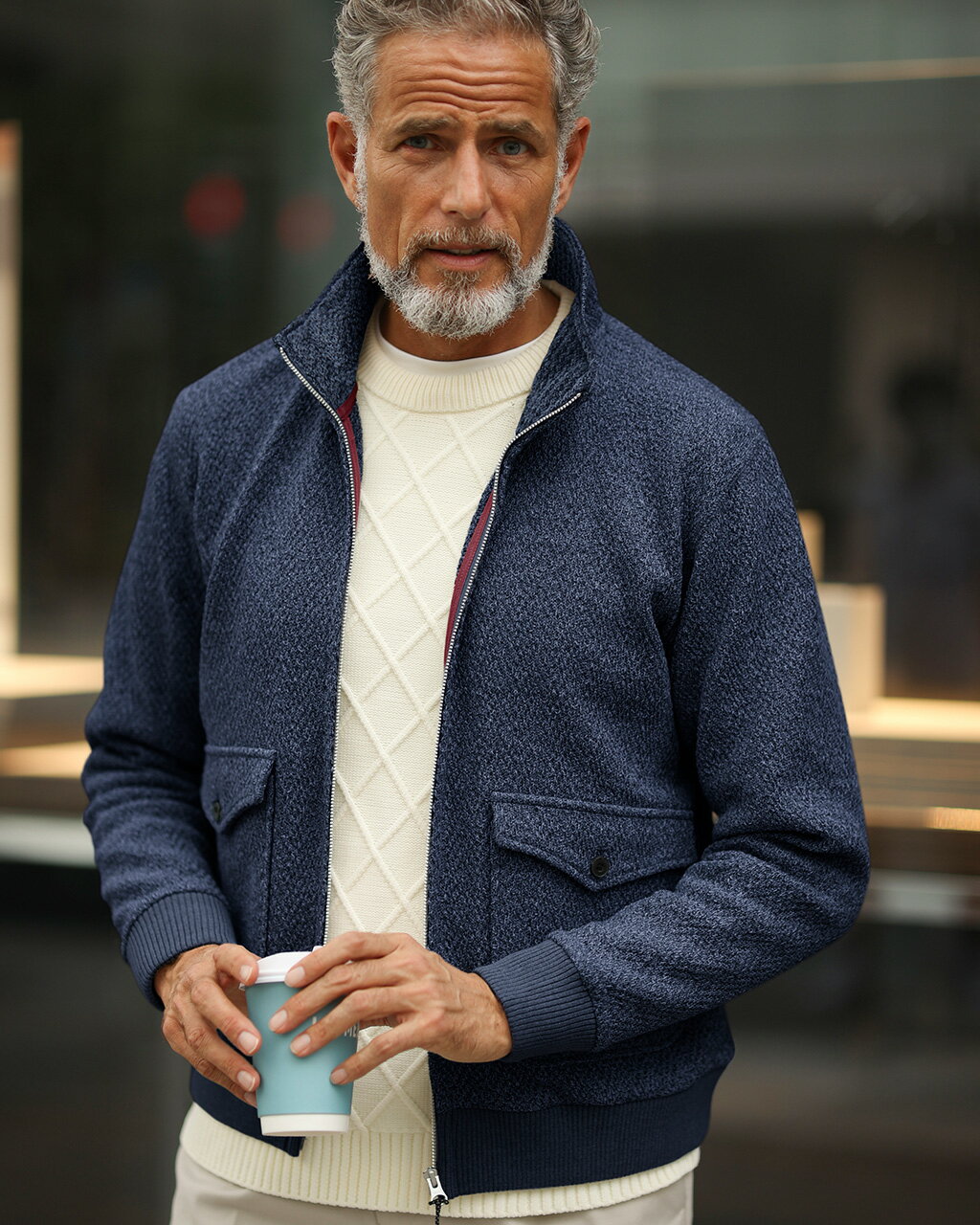セール40%OFF 【ドゥクラッセ】 ヘリンボーンニットブルゾン メンズ ( S～XXL ) 30代 40代 50代 大人、輝く服 【DoCLASSE】