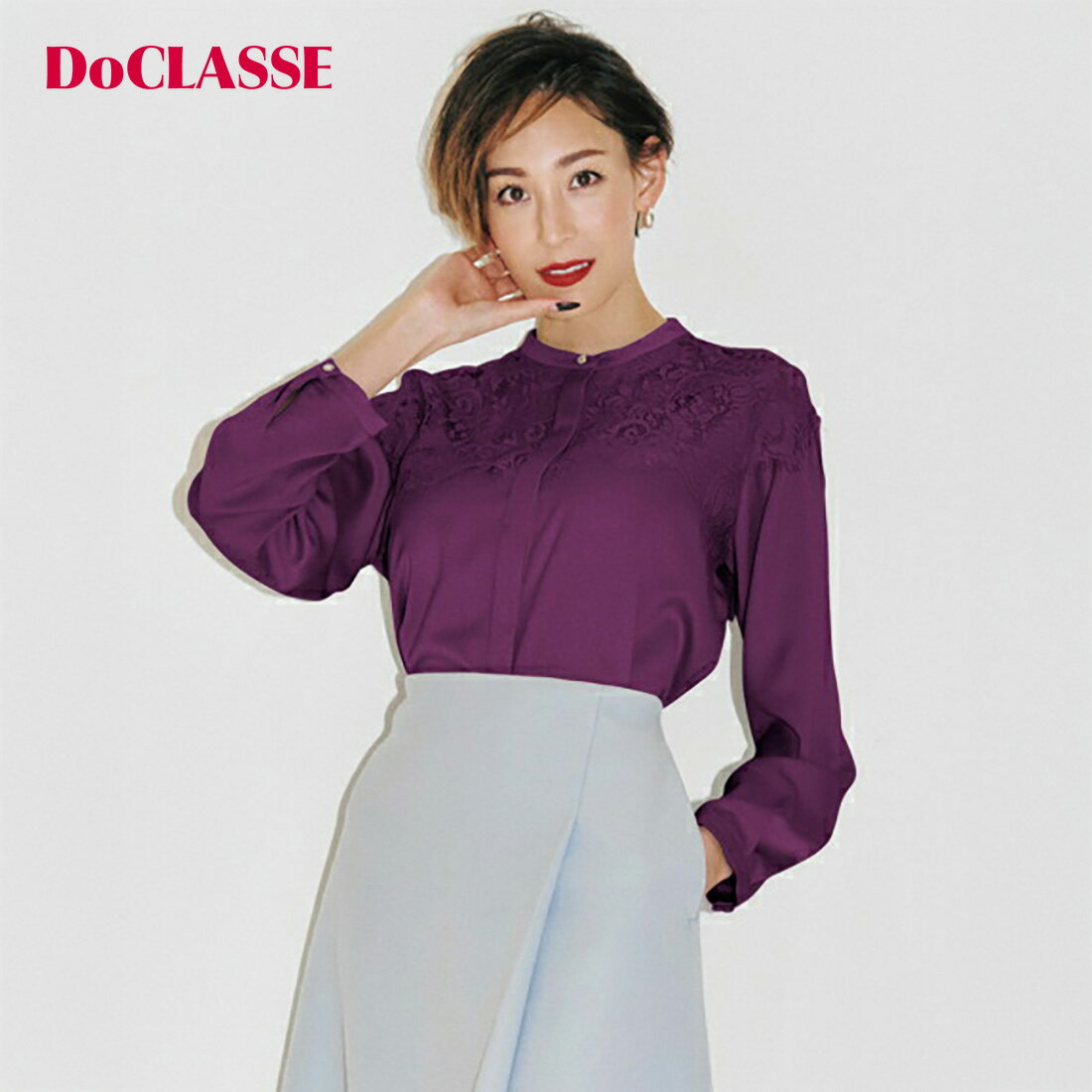 Sleeveless - セール65%OFF 【ドゥクラッセ】 シャツ ブラウス レースケープ・サテンブラウス レディース ( 7〜15 ) おしゃれ きれいめ 30代 40代 50代 大人、輝く服 【DoCLASSE】