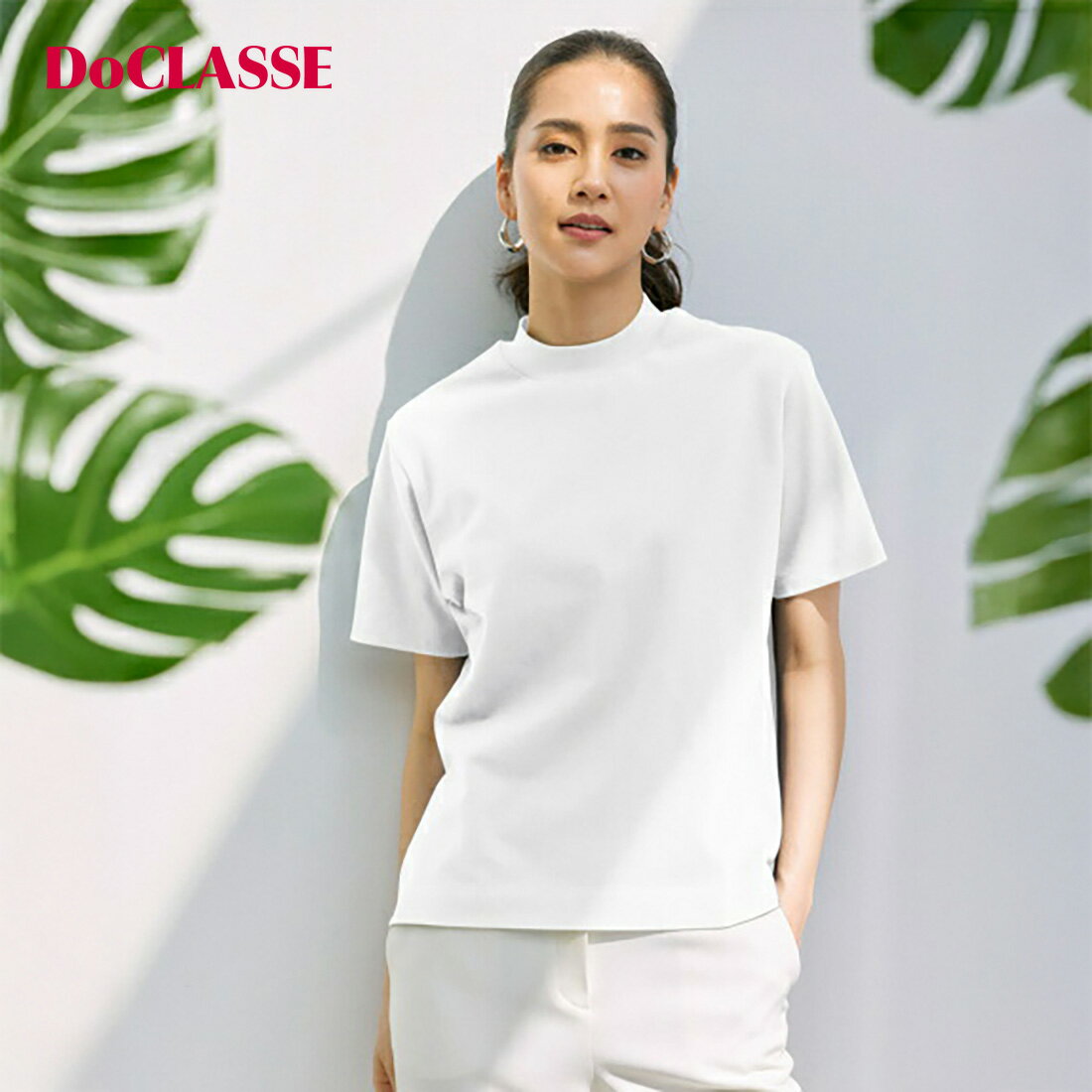 Rakuten - セール40%OFF 【ドゥクラッセ】 Tシャツ カットソー 高密度コットン天竺・プチハイネック／5分袖 レディース ( S〜XXL ) おしゃれ きれいめ 30代 40代 50代 大人、輝く服 【DoCLASSE】