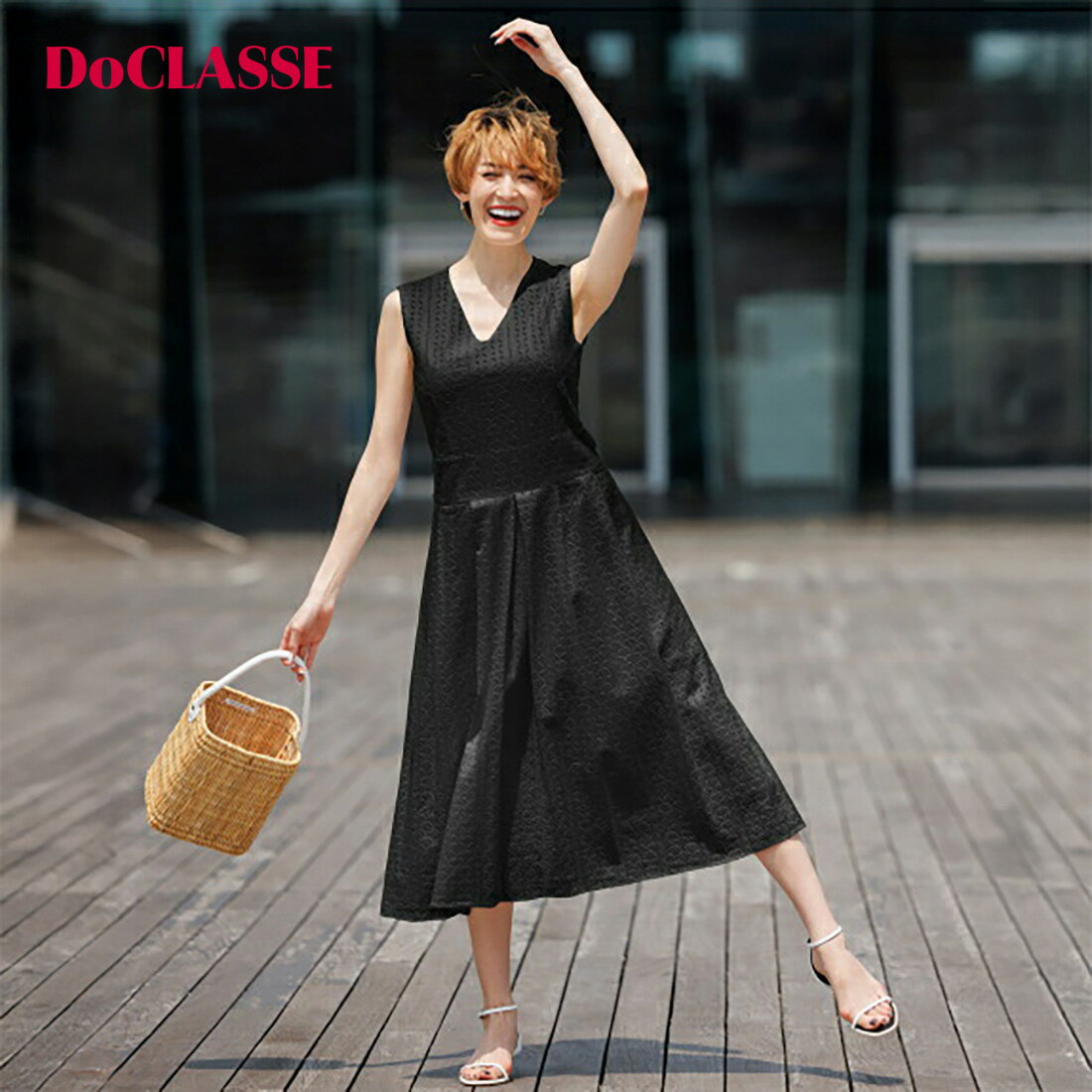 【マラソンポイント5倍】【ドゥクラッセ】 ワンピース カットワークレース・ワイドプリーツドレス レデ ...