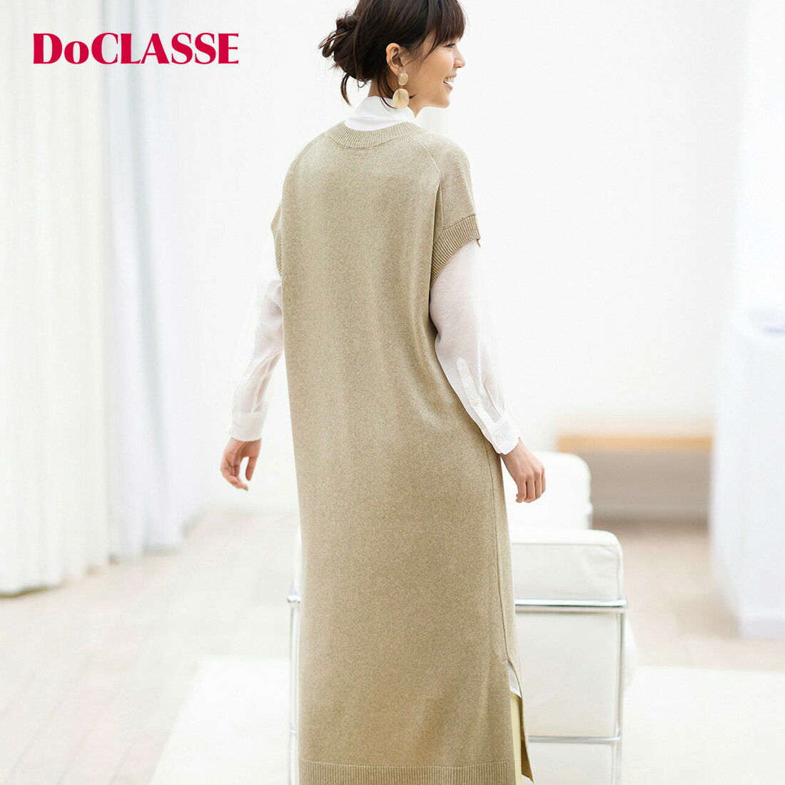 セール56 OFF 【ドゥクラッセ】 イタリア糸 ロングベストワンピース レディース ( S〜XXL ) 30代 40代 50代 大人 輝く服 【DoCLASSE】