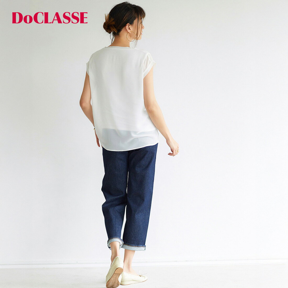 セール24%OFF 【ドゥクラッセ】 Tシャツ カットソー とろみシフォン ・ フレンチトップス レディース ( S〜XXL ) おしゃれ きれいめ 30代 40代 50代 大人、輝く服 【DoCLASSE】