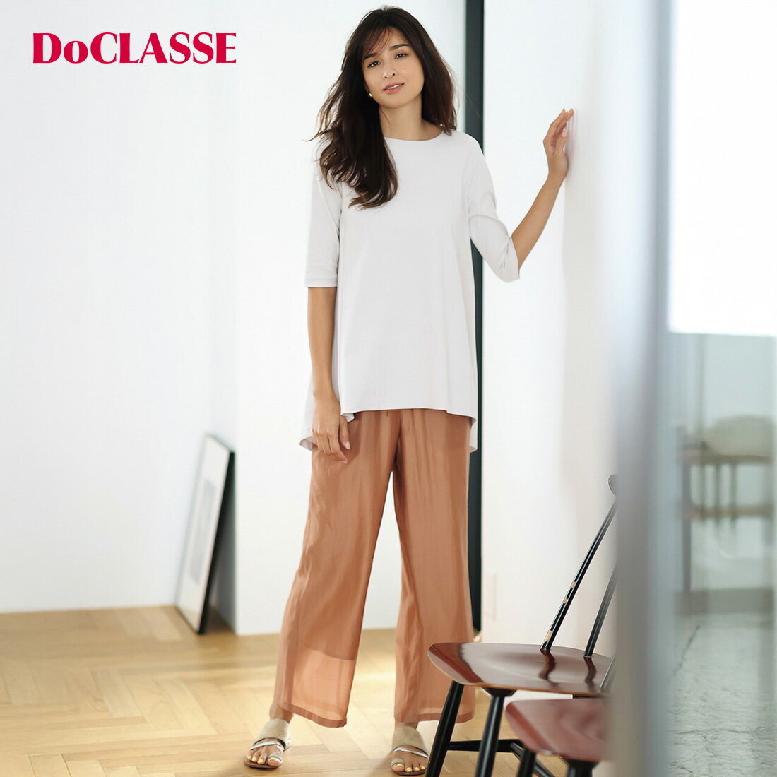 【ドゥクラッセ】 チュニック ラウンドフレア ／ 5分袖 ・ DoT レディース ( S～XXL ) おしゃれ きれいめ 30代 40代 50代 大人、輝く服 【DoCLASSE】