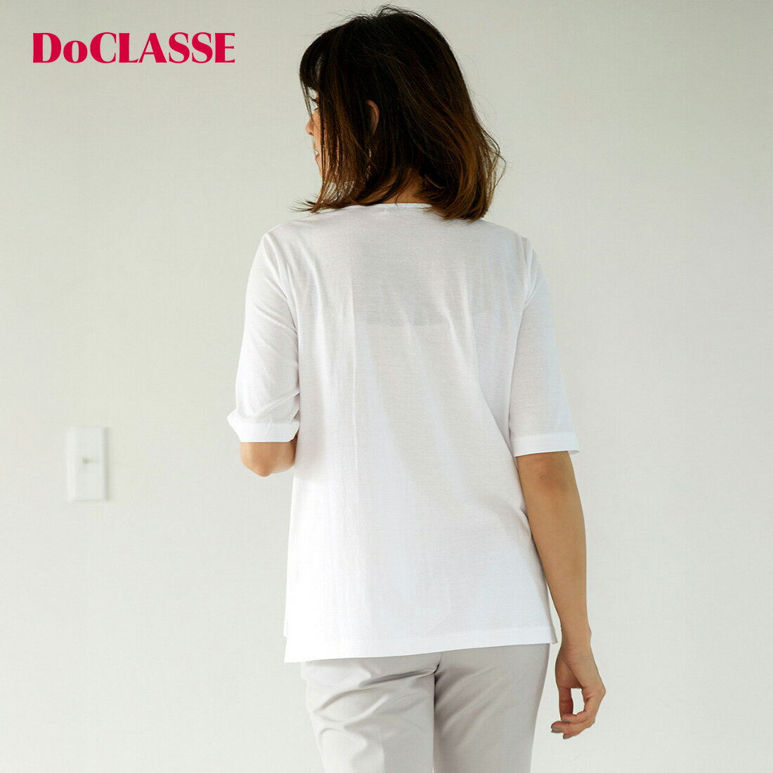 【ドゥクラッセ】 キーネック ／ 5分袖 ・ DoTファイン レディース ( S〜XXL ) 30代 40代 50代 大人、輝く服 【DoCLASSE】