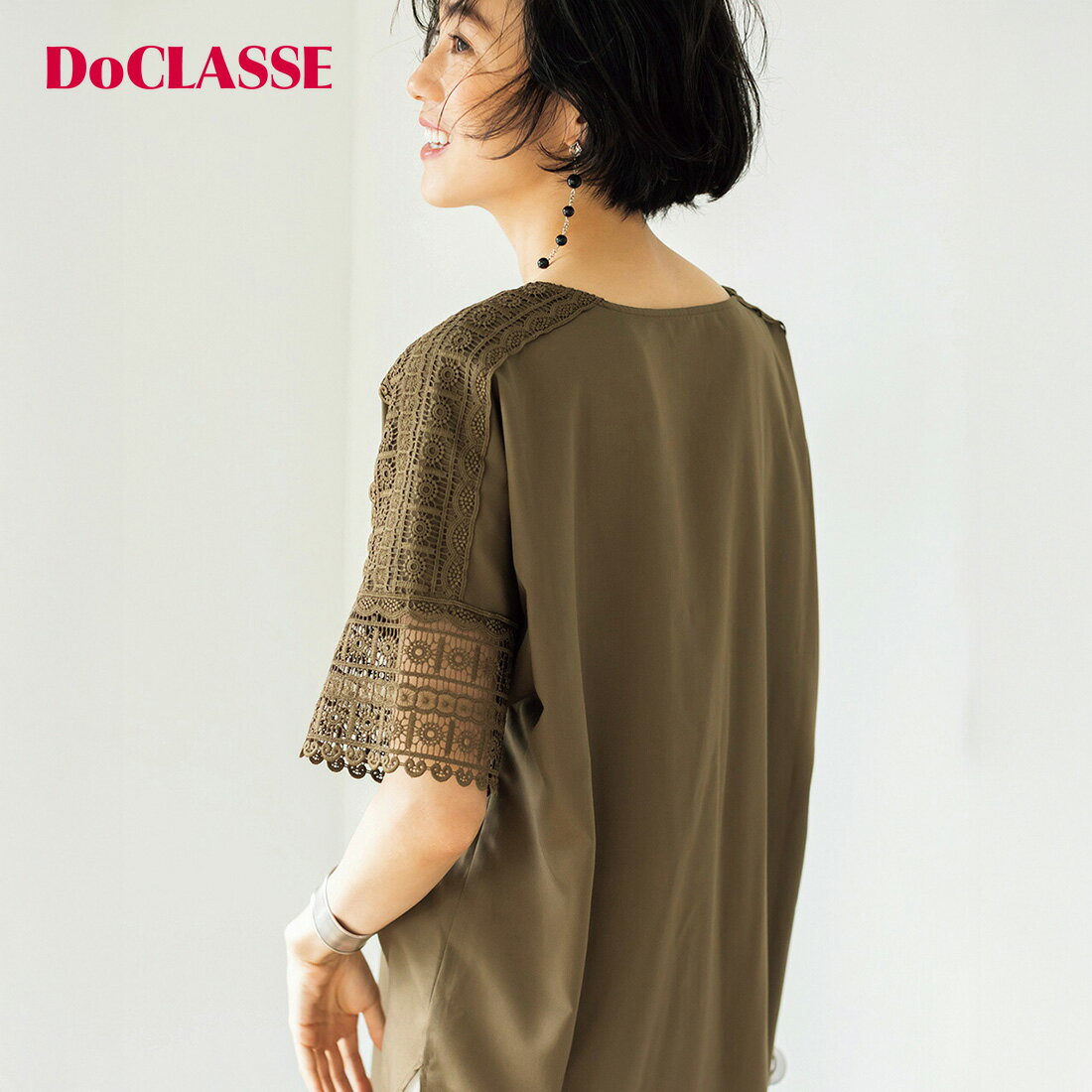 【ドゥクラッセ】 チュニック レースデザイン ・ キーネックチュニック レディース ( 7～15 ) おしゃれ きれいめ 30代 40代 50代 大人、輝く服 【DoCLASSE】