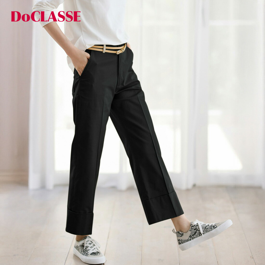 【ドゥクラッセ】 パンツ 裾切替 ・ クロップドワイドチノ レディース ( 7～15 ) おしゃれ きれいめ 30代 40代 50代 大人、輝く服 【DoCLASSE】