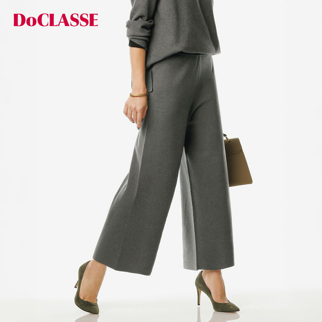 【ドゥクラッセ】 総針編み ・ セミワイドパンツ レディース ( S〜XXL ) 30代 40代 50代 大人、輝く服 【DoCLASSE】