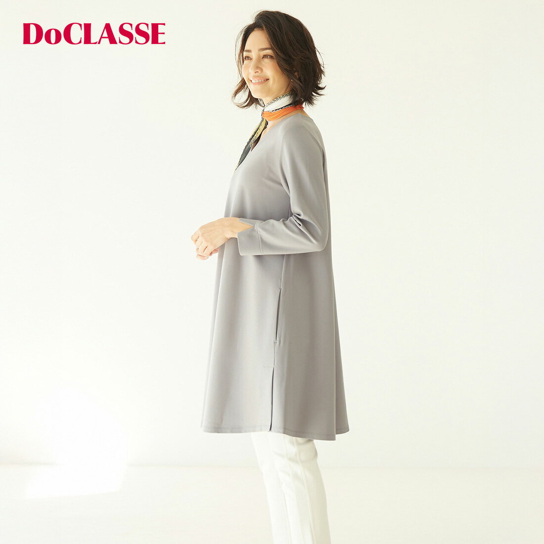 【ドゥクラッセ】 チュニック ソフトポンチ ・ ロングフレアトップス レディース ( S～XXL ) おしゃれ きれいめ 30代 40代 50代 大人、輝く服 【DoCLASSE】