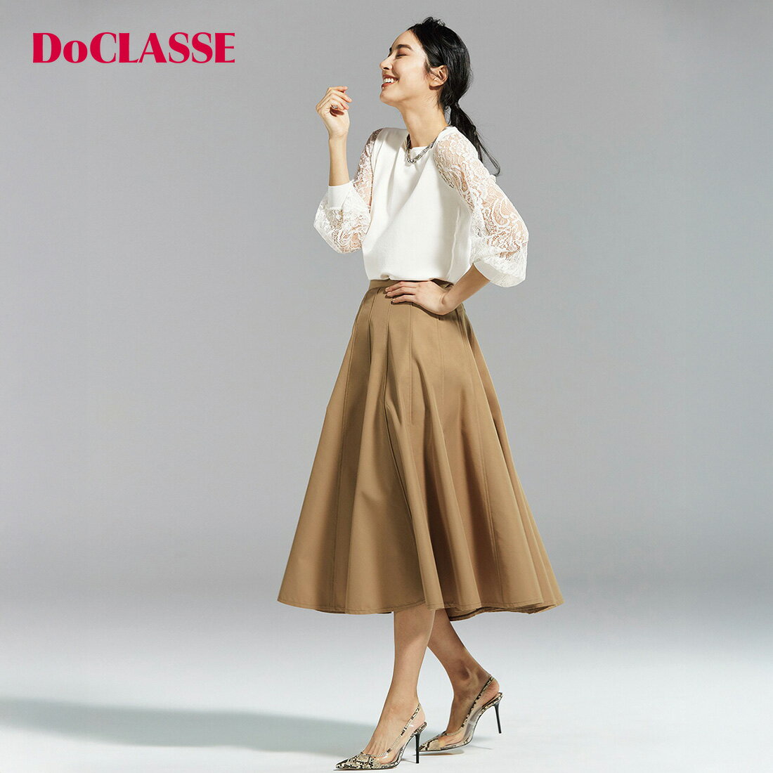 【ドゥクラッセ】 スカート ツイストフレア ・ ボリュームスカート レディース ( 7～15 ) おしゃれ きれいめ 30代 40代 50代 大人、輝く服 【DoCLASSE】