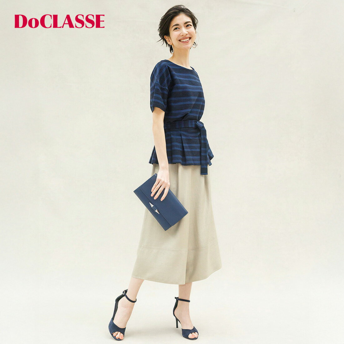 【ドゥクラッセ】 パンツ リネンタッチ ・ タックワイドクロップド レディース ( 7～15 ) おしゃれ きれいめ 30代 40代 50代 大人、輝く服 【DoCLASSE】