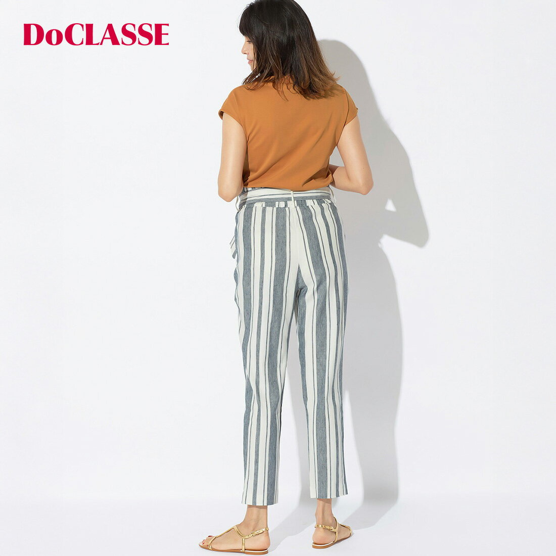 Rakuten - セール40%OFF 【ドゥクラッセ】 パンツ □ストレッチリネン ・ テーパード柄 ／ ベルト付き レディース ( 7〜15 ) おしゃれ きれいめ 30代 40代 50代 大人、輝く服 【DoCLASSE】