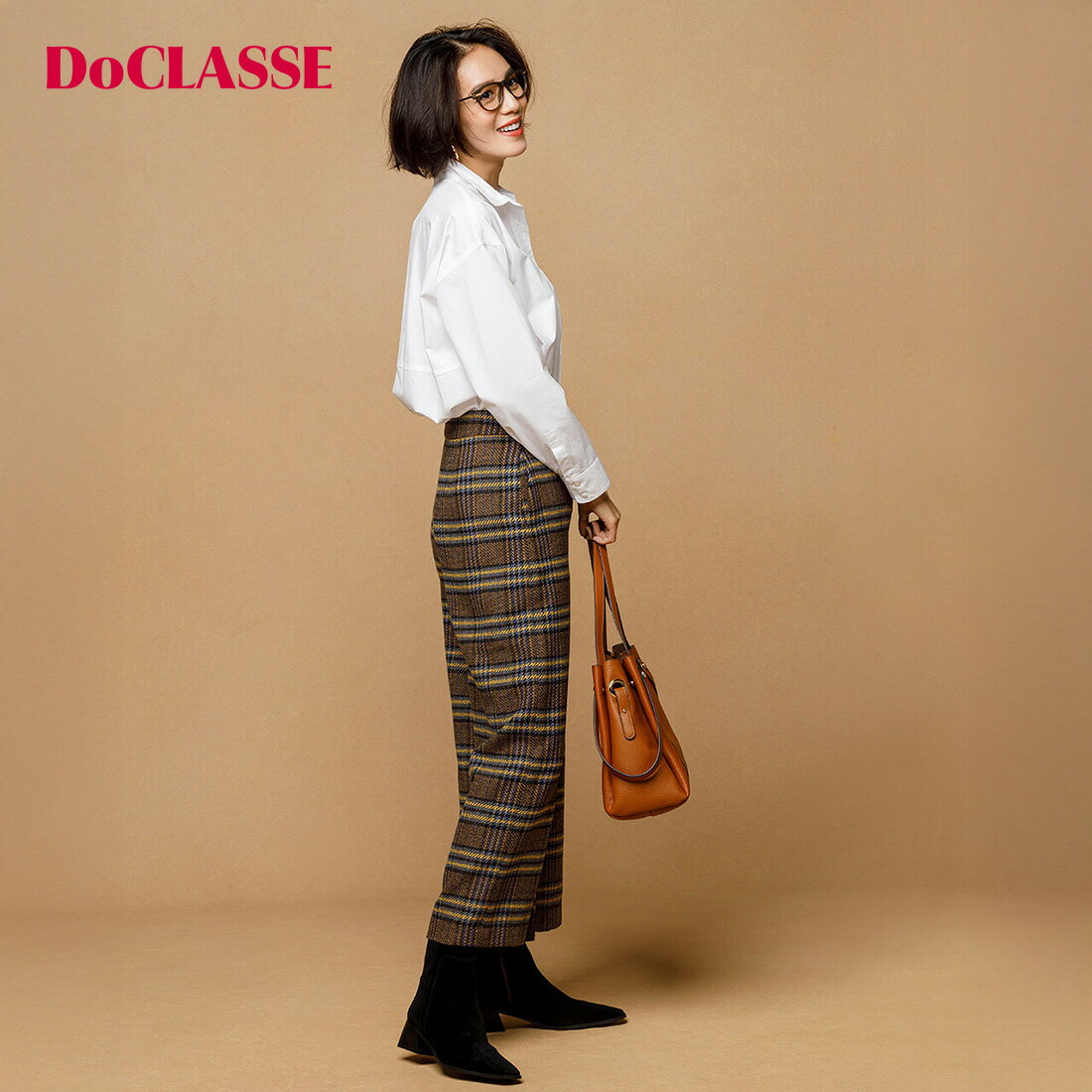 【ドゥクラッセ】 パンツ □ツイードライク ・ ワイドクロップド レディース ( 5～15 ) おしゃれ きれいめ 30代 40代 50代 大人、輝く服 【DoCLASSE】