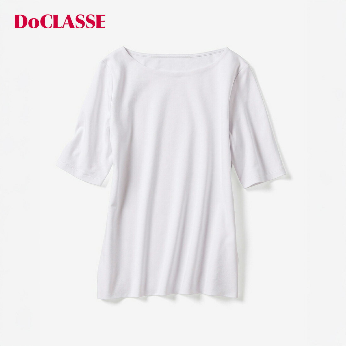 【お買い物マラソンポイント5倍】【ドゥクラッセ】 Tシャツ カットソー ボートネック ／ 5分袖 ・ DoT(60cm丈) レディース ( S〜XXL ) おしゃれ きれいめ 30代 40代 50代 大人、輝く服 【DoCLASSE】