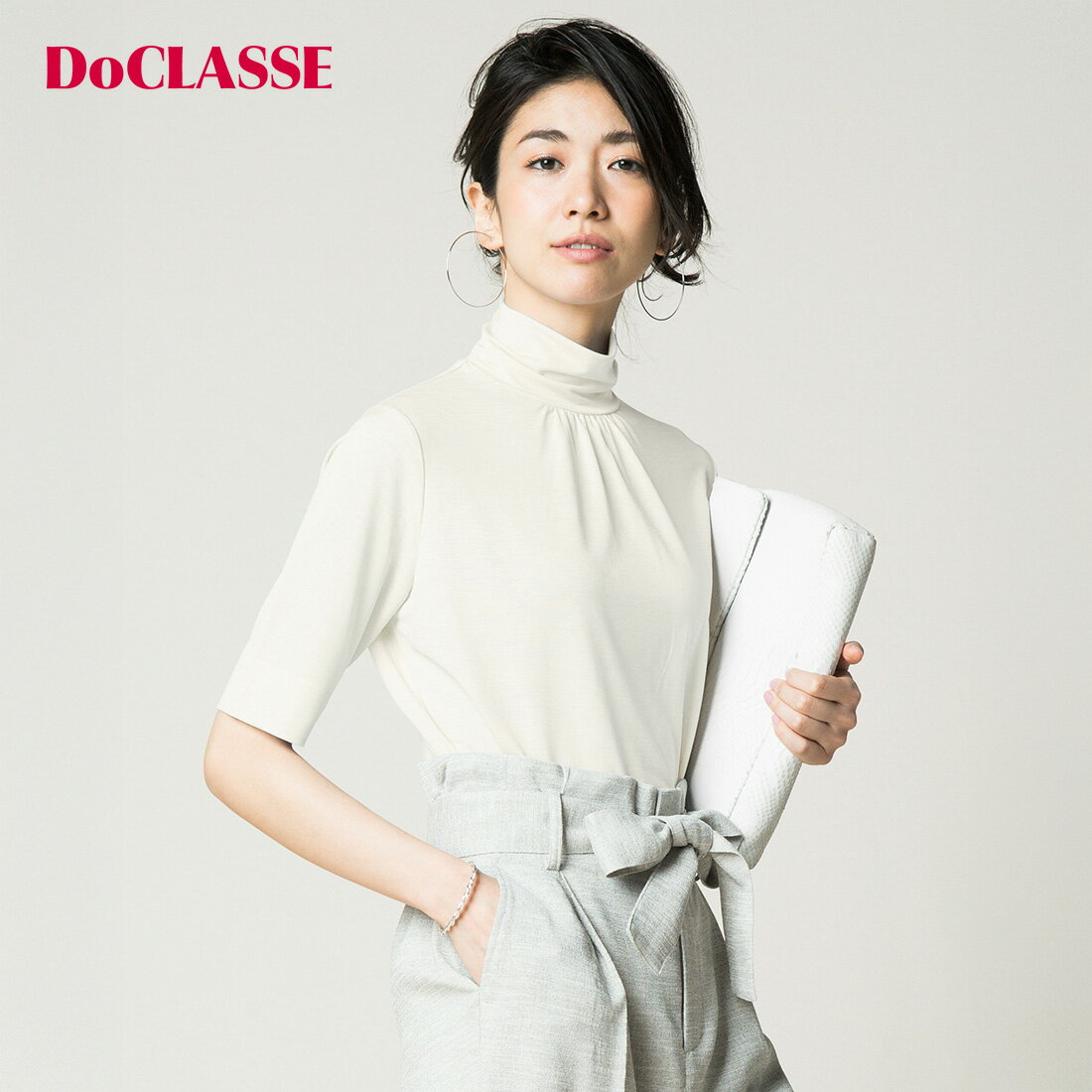 セール22%OFF 【ドゥクラッセ】 Tシャツ カットソー □UVスラブ ・ ハイネックN5分...