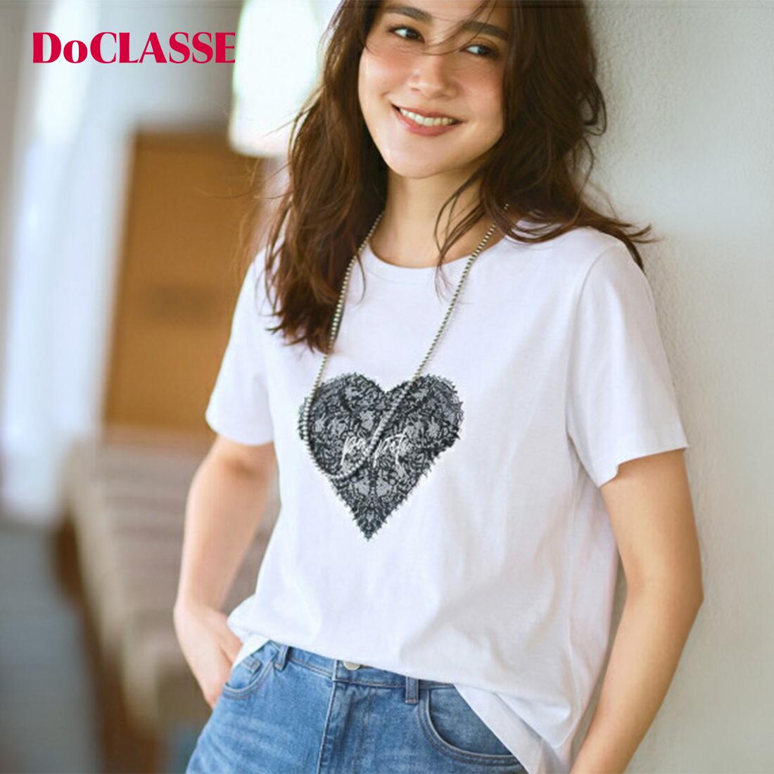 【2点以上で10％OFFクーポン】【ドゥクラッセ】 コットン混・グラフィックTシャツ レディース ( S〜XXL ) 30代 40代 50代 大人、輝く服 【DoCLASSE】