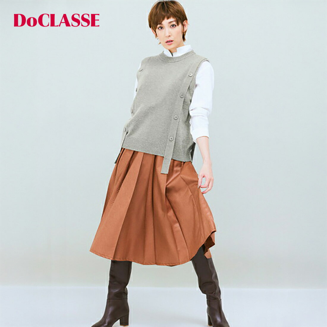 【お買い物マラソンポイント5倍】【ドゥクラッセ】 ベスト ジレ カシミヤ混ニット・ボタンデザインベスト レディース ( S〜XXL ) おしゃれ きれいめ 30代 40代 50代 大人、輝く服 【DoCLASSE】