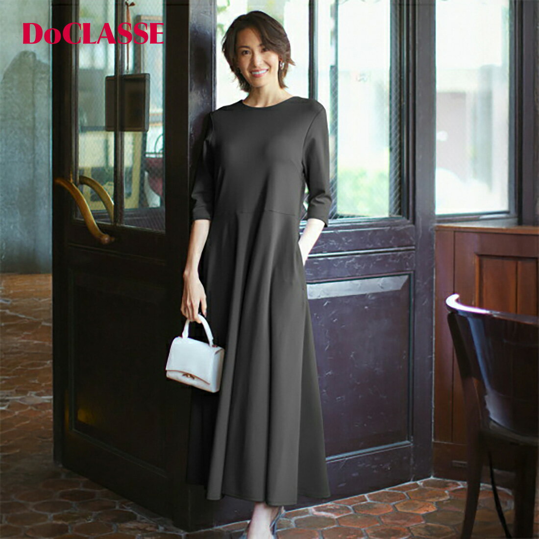 Rakuten - セール44%OFF 【ドゥクラッセ】 ワンピース ソフトポンチ・Aライン7分袖ワンピース レディース ( S〜XXL ) おしゃれ きれいめ 30代 40代 50代 大人、輝く服 【DoCLASSE】