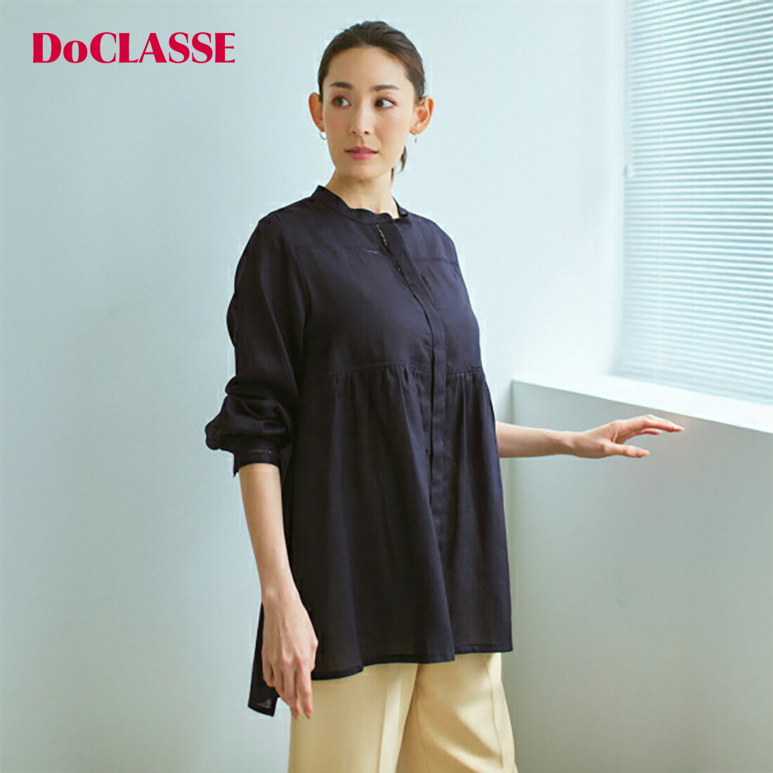 【ドゥクラッセ】 シャツ ブラウス シアーラミー・ハシゴレースロングシャツ レディース ( 7～15 ) おしゃれ きれいめ 30代 40代 50代 大人、輝く服 【DoCLASSE】