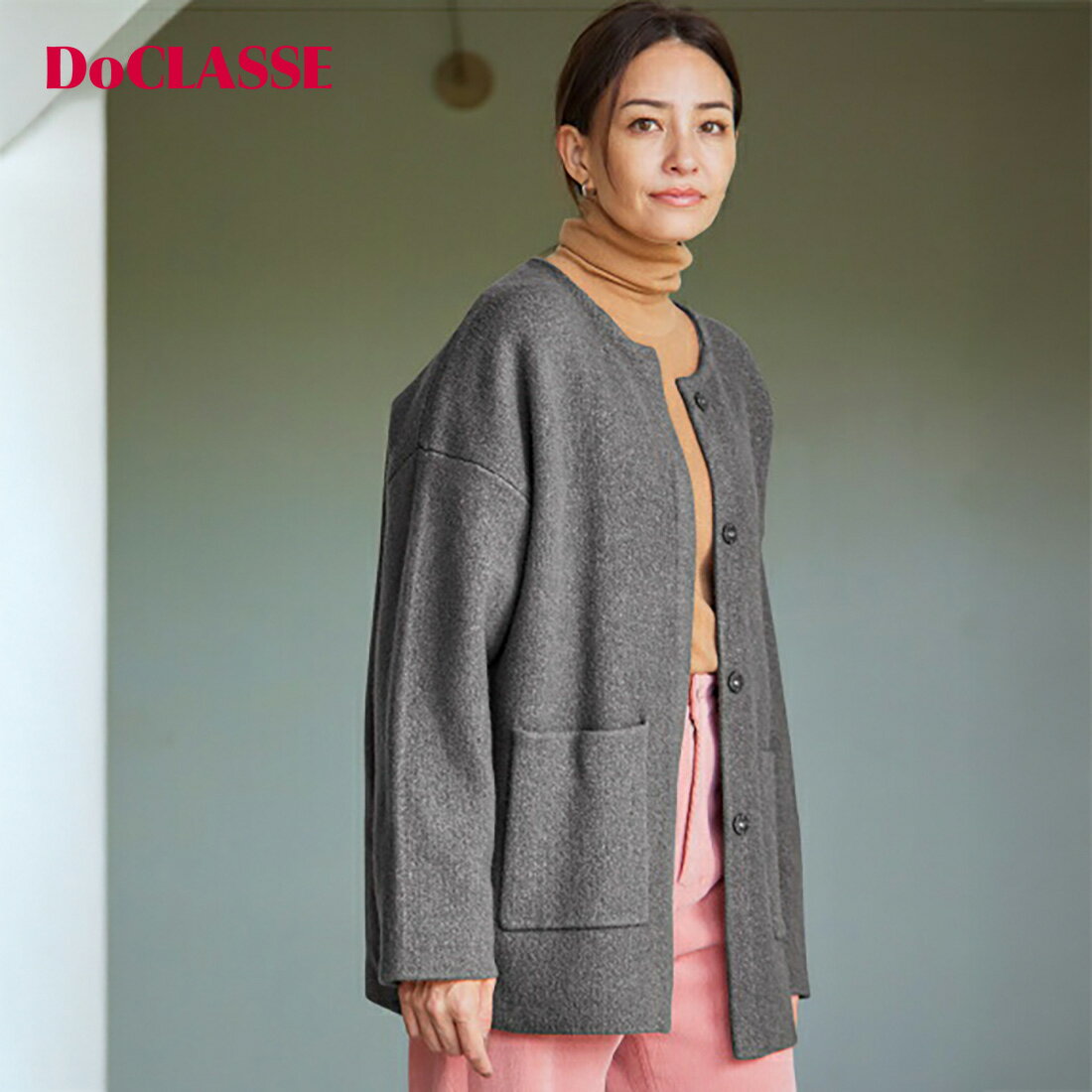 セール45%OFF 【ドゥクラッセ】 アウター コート ダブルフェイスニット・ノーカラーコート レディース ( S/M～L/XL ) おしゃれ きれいめ 30代 40代 50代 大人、輝く服 【DoCLASSE】