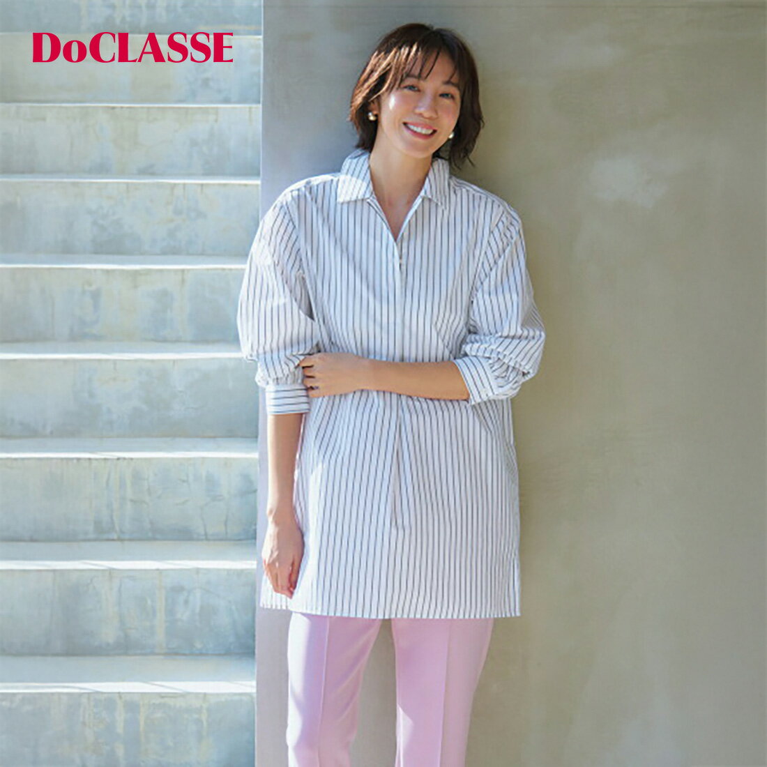 【ドゥクラッセ】 チュニック ラメストライプ・スキッパーロングシャツ レディース ( 7～15 ) おしゃれ きれいめ 30代 40代 50代 大人、輝く服 【DoCLASSE】