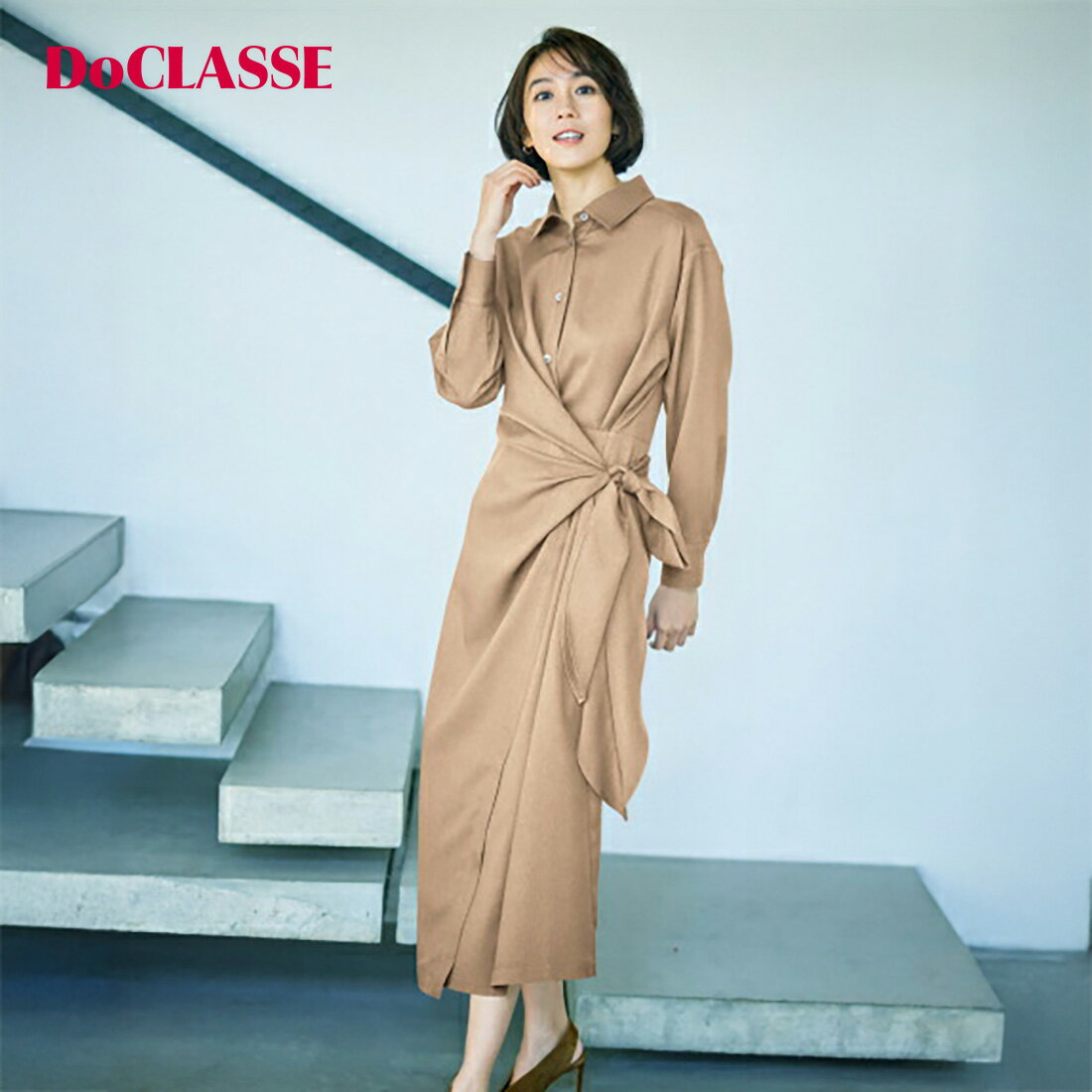 【お買い物マラソンポイント5倍】【ドゥクラッセ】 ワンピース とろみサキソニー・ラップ風ワンピース レディース ( 7〜15 ) おしゃれ きれいめ 30代 40代 50代 大人、輝く服 【DoCLASSE】