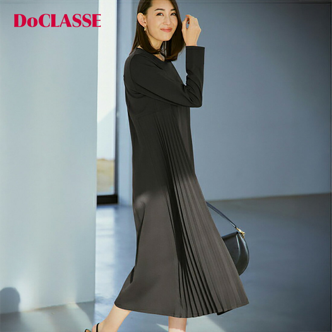 セール20%OFF 【ドゥクラッセ】 ワンピース カットジョーゼット・サイドプリーツワンピース レディース ( S〜XXL ) おしゃれ きれいめ 30代 40代 50代 大人、輝く服 【DoCLASSE】