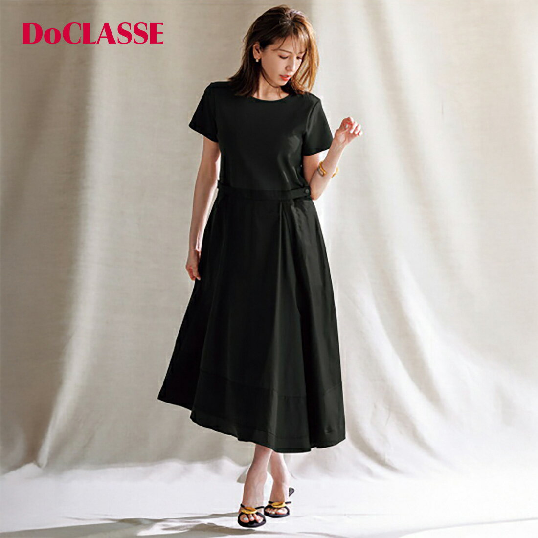 樂天商城 - セール38%OFF 【ドゥクラッセ】 ワンピース 異素材コンビ・アシンメトリーワンピース レディース ( S〜XXL ) おしゃれ きれいめ 30代 40代 50代 大人、輝く服 【DoCLASSE】