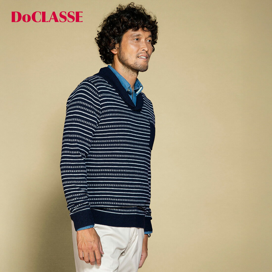 【マラソンポイント5倍】【ドゥクラッセ】 ボーダー ・ ショールカラーセーター メンズ ( S～XXL ) 30代 40代 50代 大人、輝く服 【DoCLASSE】