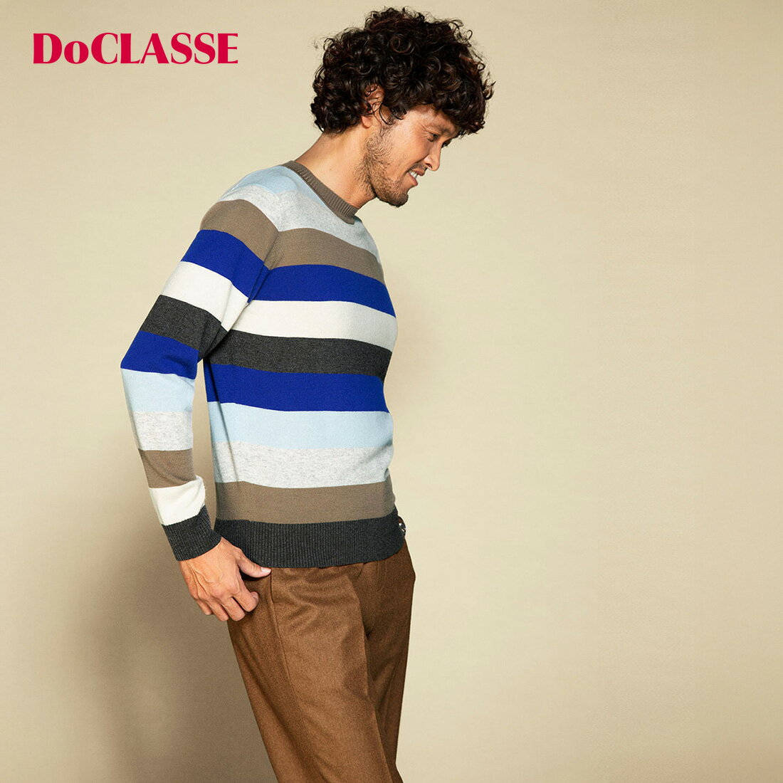 【ドゥクラッセ】 マルチボーダー ・ プルオーバーニット メンズ ( S～XXL ) 30代 40代 50代 大人、輝く服 【DoCLASSE】