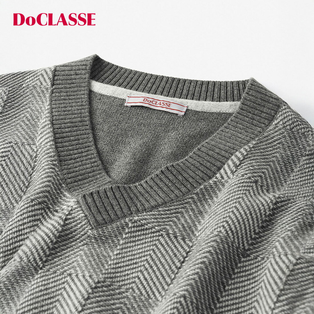 【ドゥクラッセ】 ヘリンボーン ・ Vネックニット メンズ ( S～XXL ) 30代 40代 50代 大人、輝く服 【DoCLASSE】