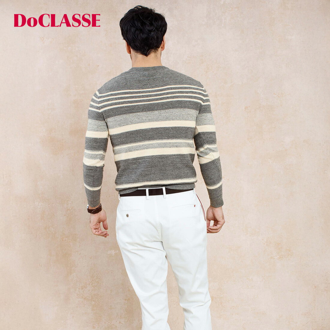 【ドゥクラッセ】 コットン ・ マルチボーダークルーネック メンズ ( S～XXL ) 30代 40代 50代 大人、輝く服 【DoCLASSE】