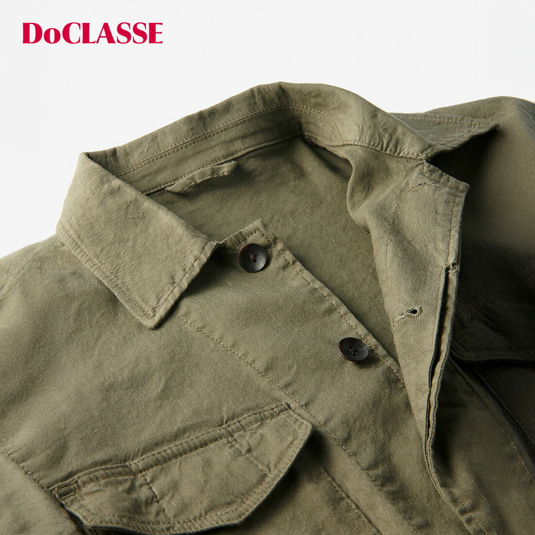 【ドゥクラッセ】 リネンストレッチサファリシャツ メンズ ( S～XXL ) 30代 40代 50代 大人、輝く服 【DoCLASSE】