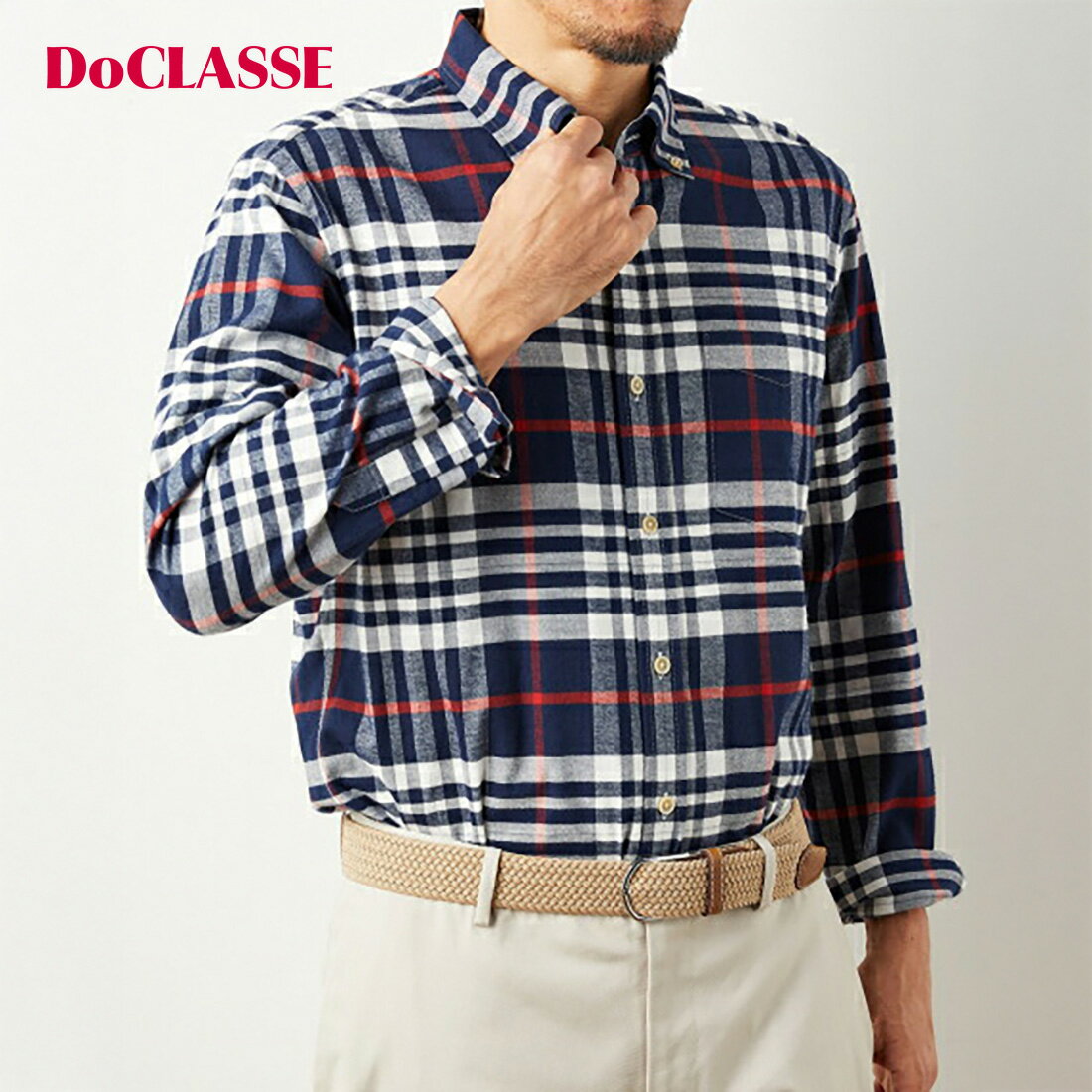 【ドゥクラッセ】 ダブル起毛フランネルシャツ/ボタンダウン メンズ ( S〜XXXL ) 30代 40代 50代 大人、輝く服 【DoCLASSE】