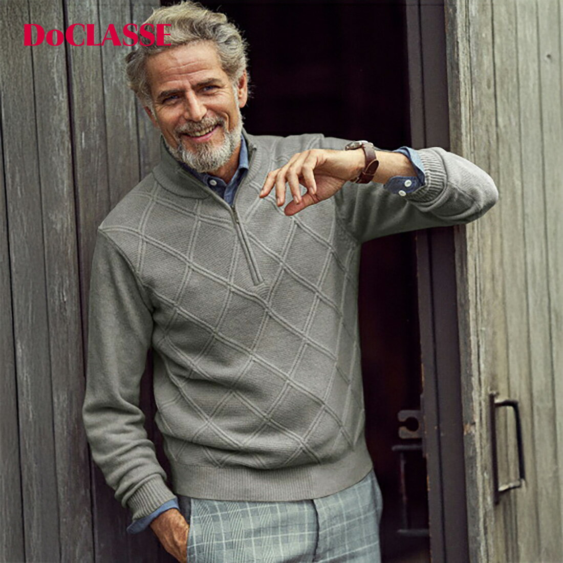 【ドゥクラッセ】 ダイヤ柄ハーフジップニット メンズ ( S～XXL ) 30代 40代 50代 大人、輝く服 【DoCLASSE】