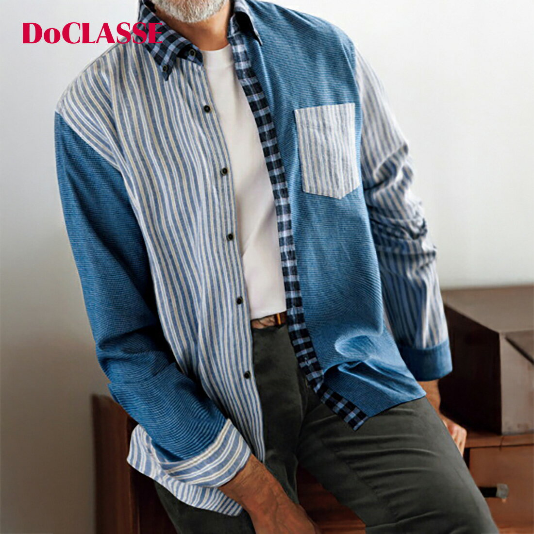 【ドゥクラッセ】 両面起毛フランネルシャツ/クレイジーパターン メンズ ( S～XXL ) 30代 40代 50代 大人、輝く服 【DoCLASSE】