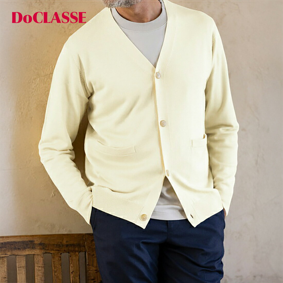 【マラソンポイント5倍】【ドゥクラッセ】 キャッシュウール・カーディガン メンズ ( M～XXL ) 30代 40代 50代 大人、輝く服 【DoCLASSE】