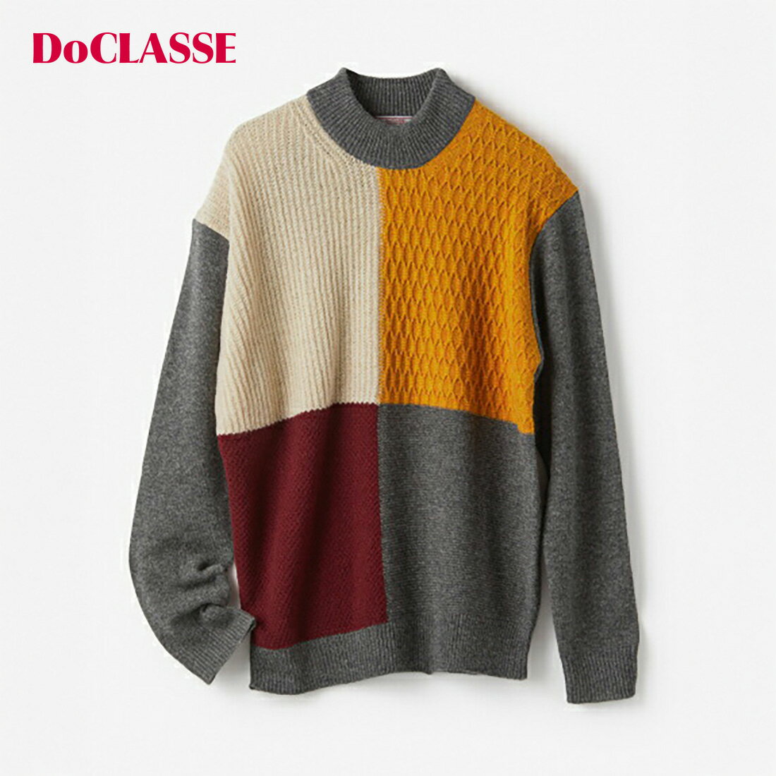 【ドゥクラッセ】 ラネロッシ ラム アイレ ブロックチェックハイネック メンズ ( S～XXL ) 30代 40代 50代 大人、輝く服 【DoCLASSE】