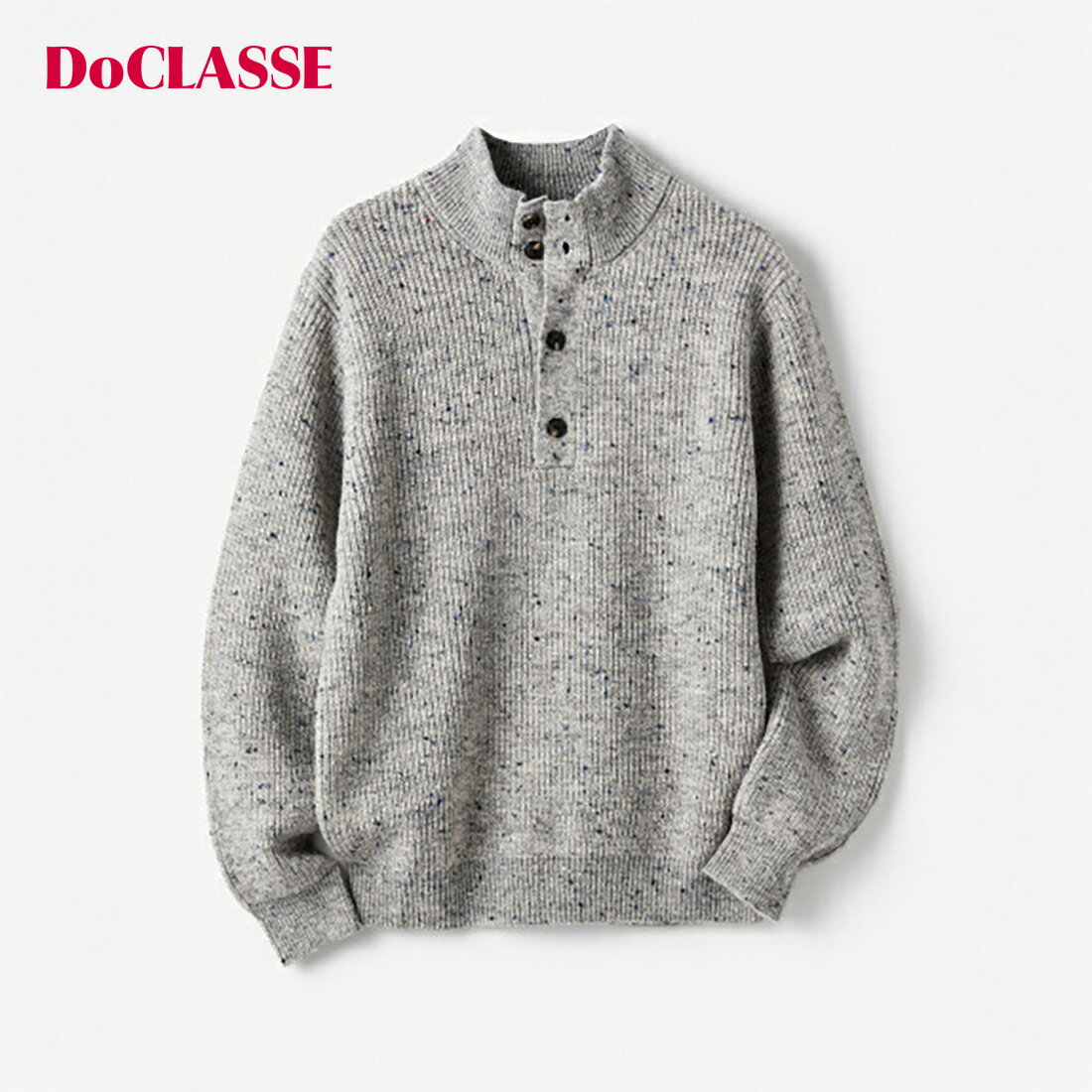 【ドゥクラッセ】 ウールブレンド・ドネガル風ボタンモック メンズ ( S～XXL ) 30代 40代 50代 大人、輝く服 【DoCLASSE】