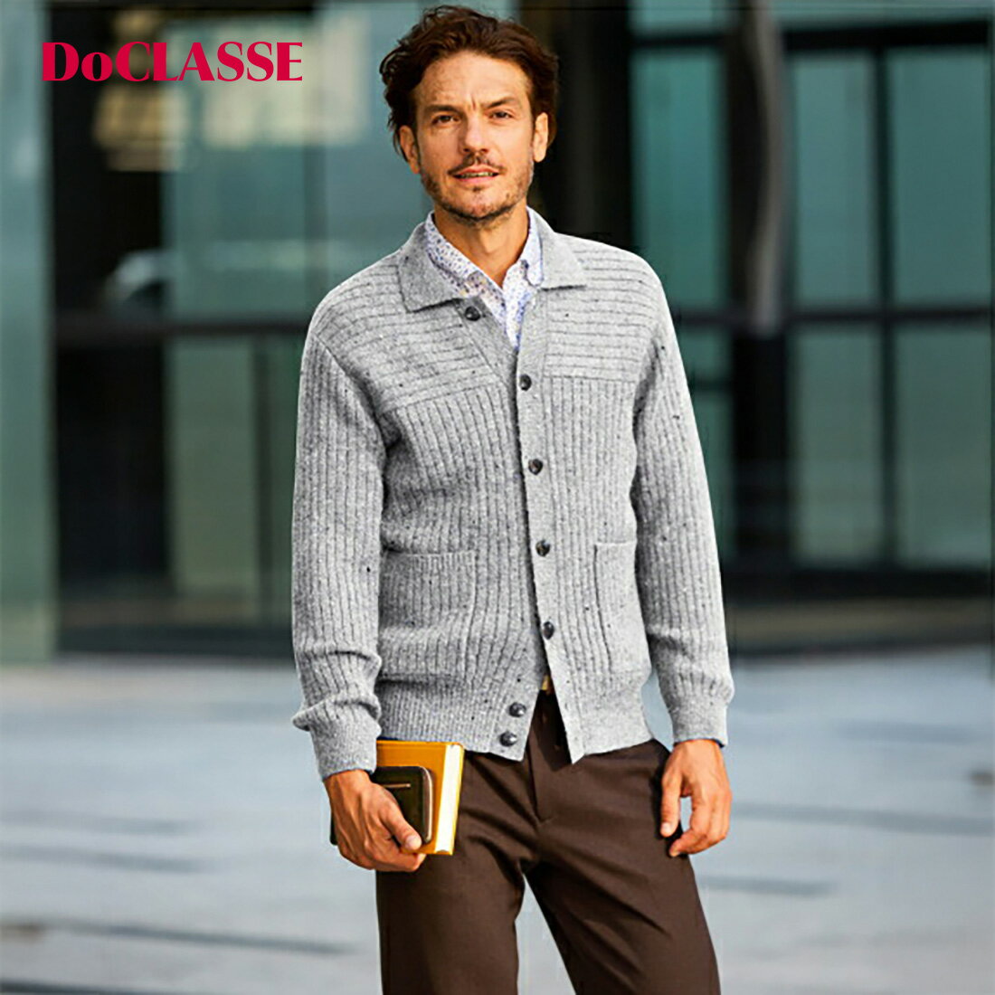 【ドゥクラッセ】 ウールブレンド・ドネガル風カーディガン メンズ ( S～XXL ) 30代 40代 50代 大人、輝く服 【DoCLASSE】