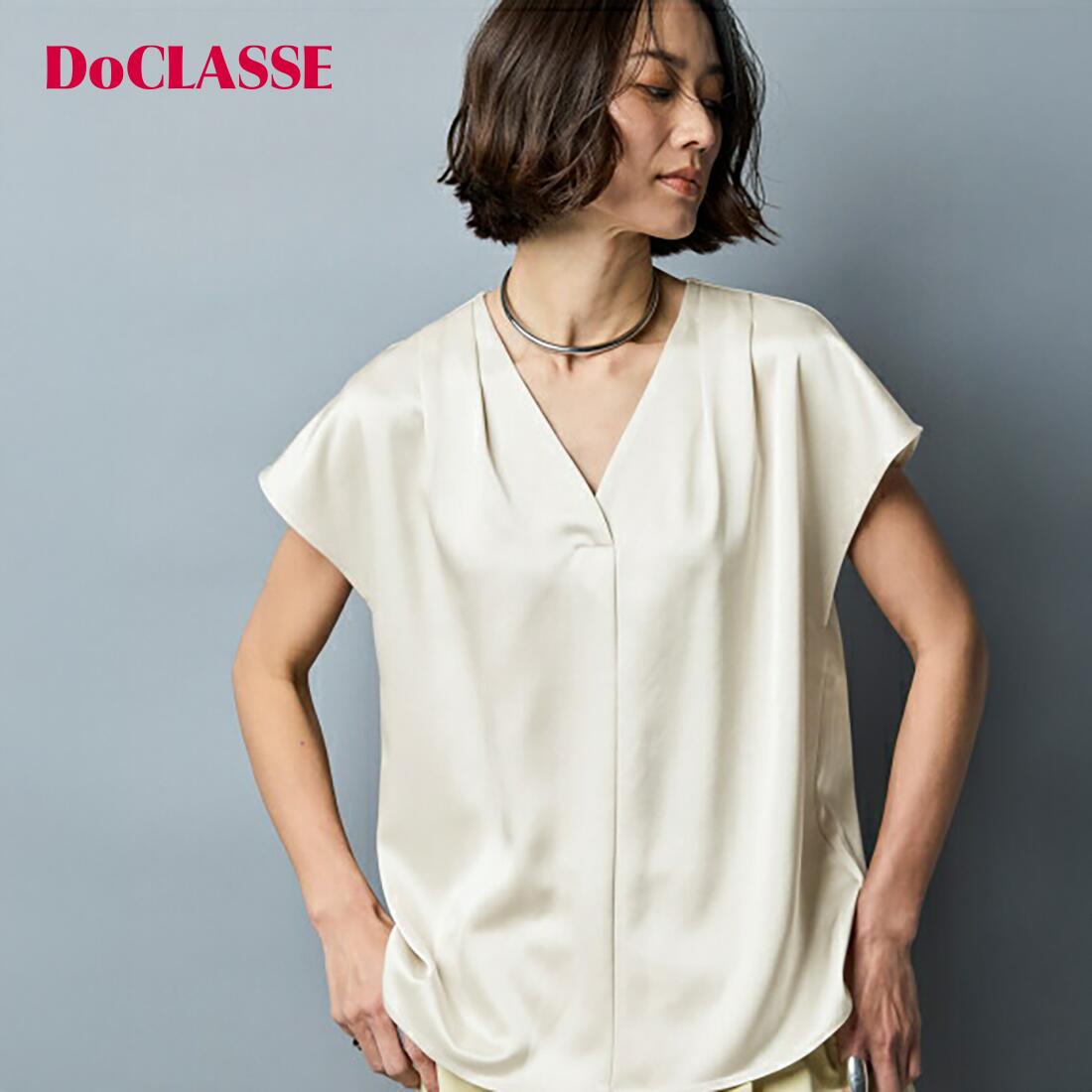 Rakuten - セール10%OFF 【ドゥクラッセ】 サテンストレッチ・立体Vネックブラウス レディース ( 7〜13 ) 30代 40代 50代 大人、輝く服 【DoCLASSE】