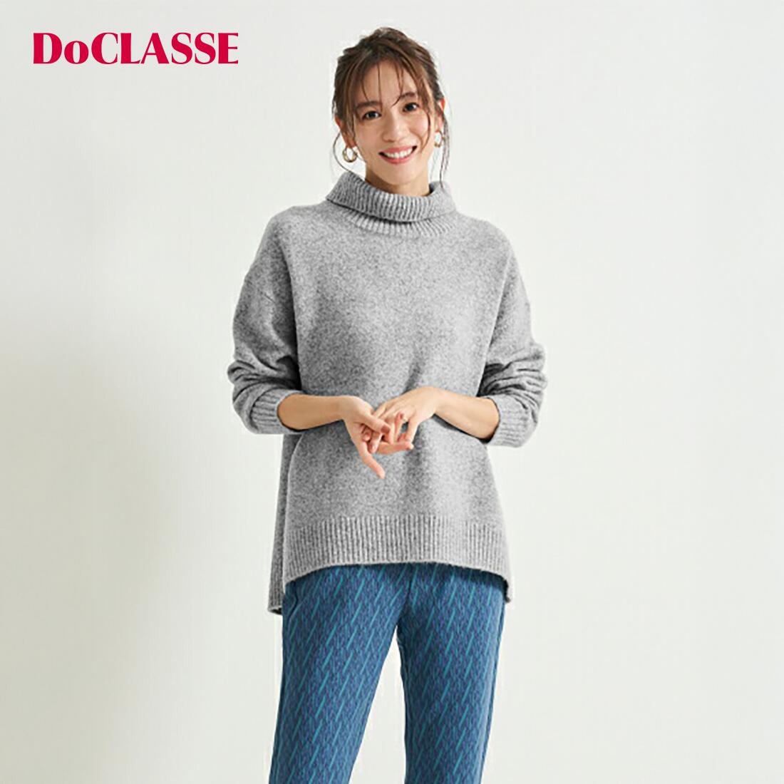 Rakuten - セール33%OFF 【ドゥクラッセ】 ウール混タム・タートルネックロングニット レディース ( S/M〜XXL ) 30代 40代 50代 大人、輝く服 【DoCLASSE】